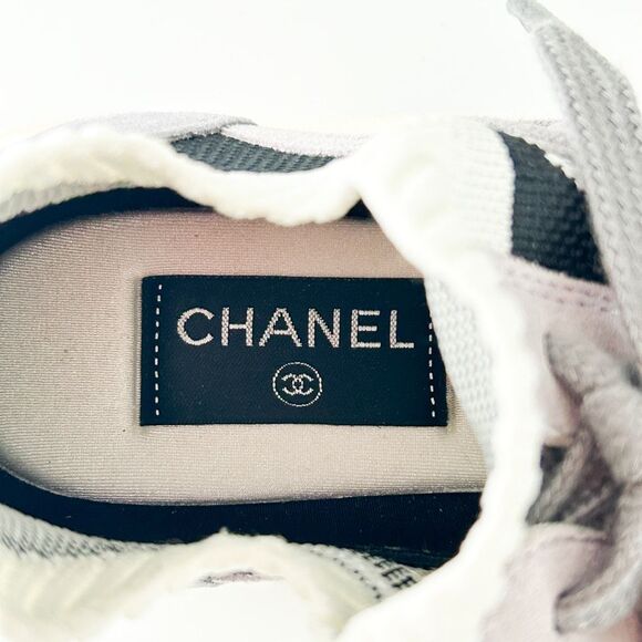 Chanel CC Tennis Shoes Suede Knit Trainer Sneaker Eu 38 US 7-7.5 - Picture 10 of 12